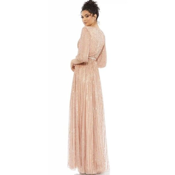 Mac Duggal 5509 Bishop Sleeve A-Line Apricot Gown Maxi Dress Womens Size 14